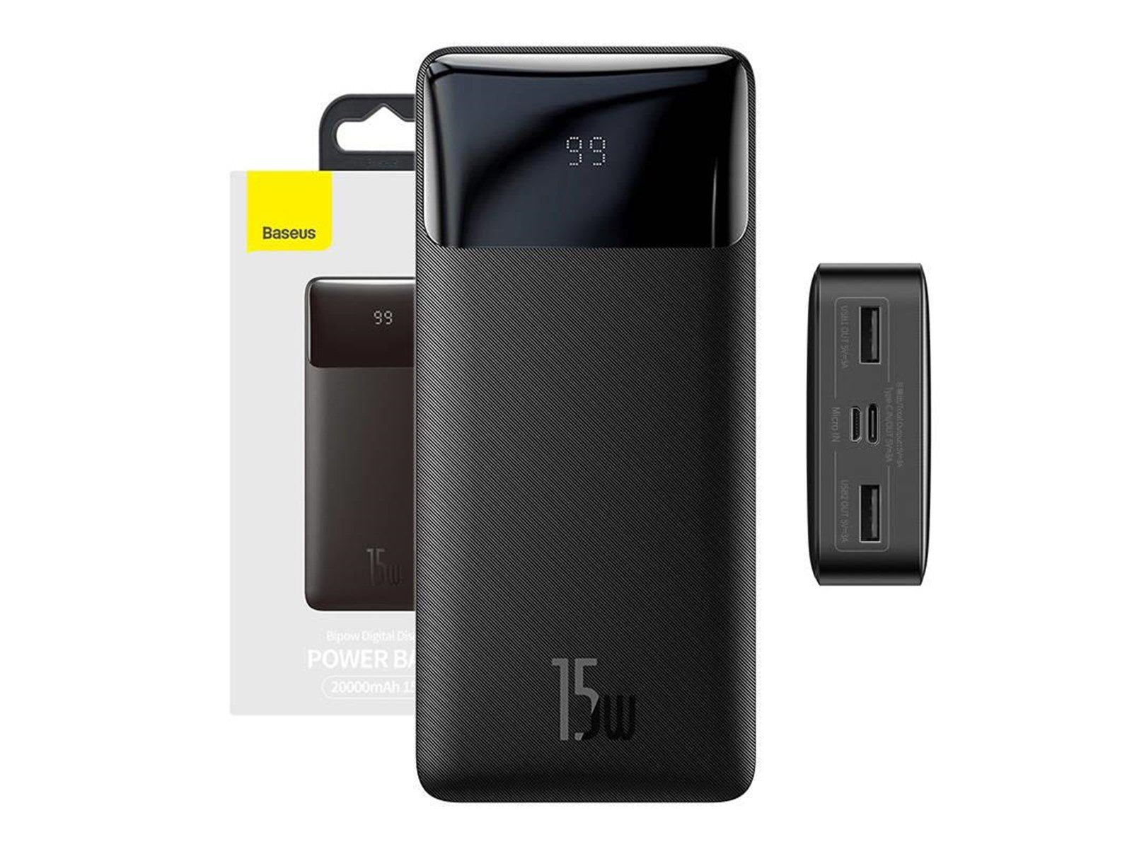 Baseus Bipow 20000mAh 15W - Black Powerbank (Akku) - schwarz - 20000 mAh Baseus Bipow 20000mAh 15W - Black Powerbank (Akku) - schwarz - 20000 mAh